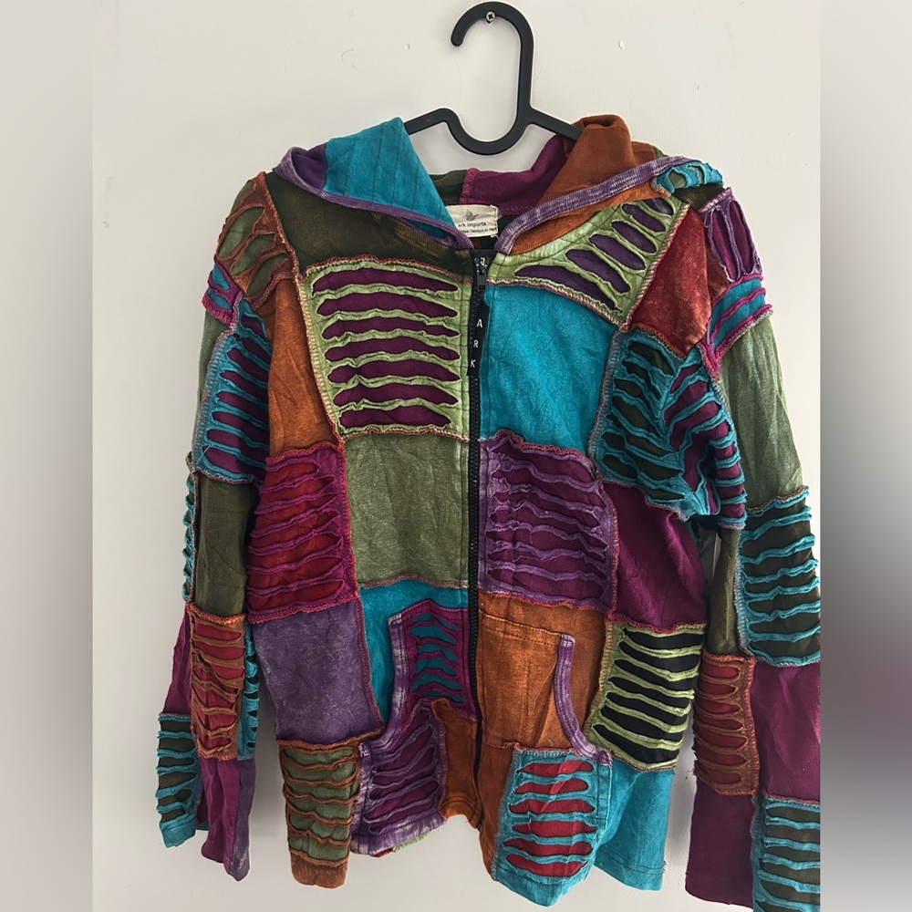 Ark & Co Multicolor Patchwork Zip up Hoodie M Festival Artsy